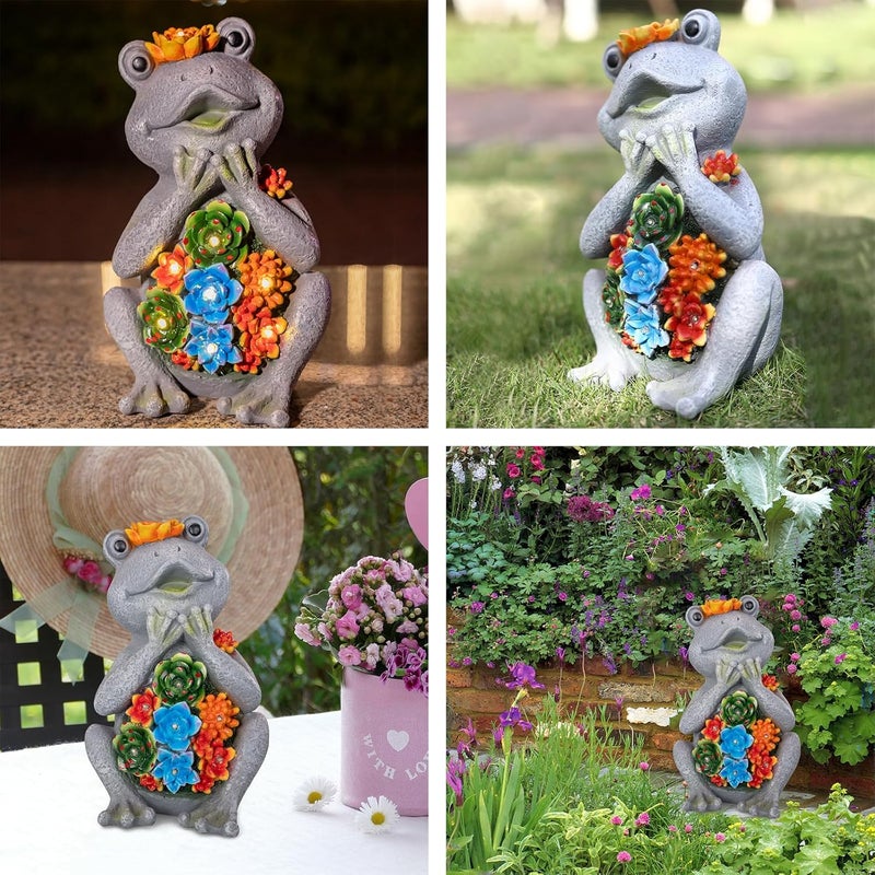 halp·ssfm Frog Solar Figurine Light Statue Outdoor Gardening Gifts Decoration Garden Frogs Yard Decor Lamp With 8 Led Lights And Succulent Waterproof Patio Lawn Decor Housewarming Frog Gifts For Women - Image 5